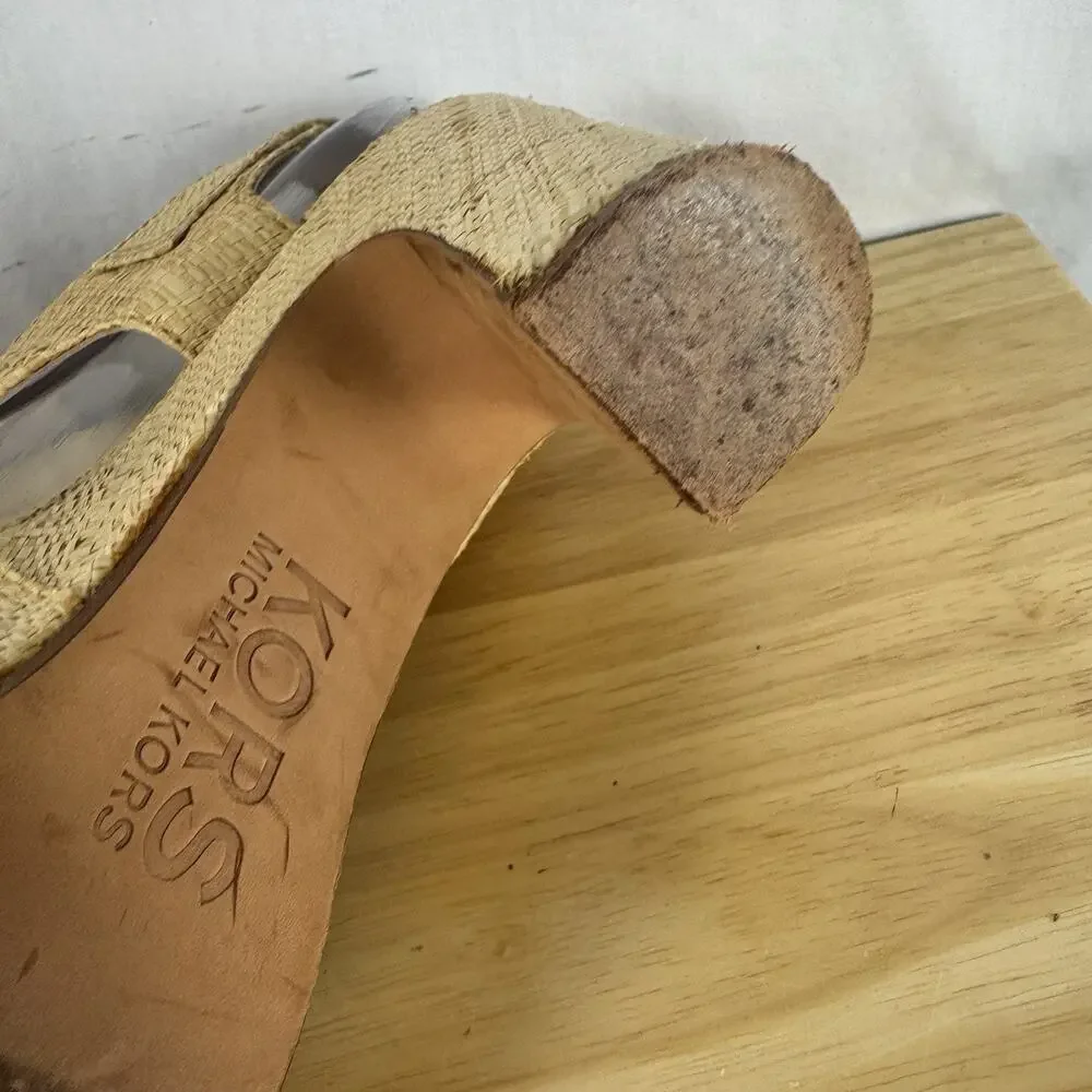 Michael Kors Dillon Raffia High Heel Sandals Women’s 8.5M Natural Slingback